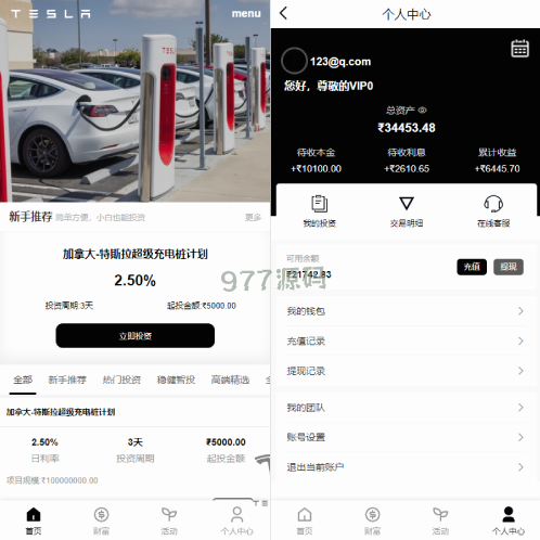 修复版海外特斯拉投资源码 语言多个投资理财 前端vue